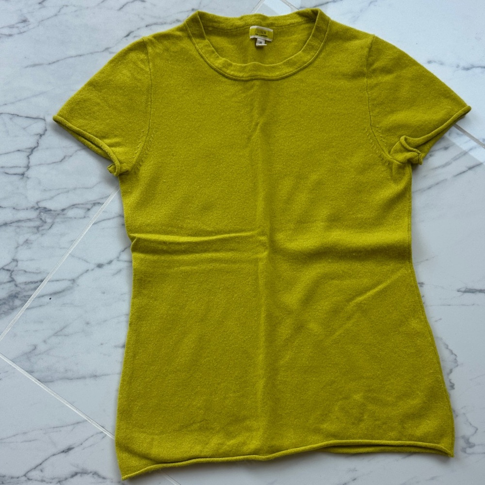 J. Crew 100% cashmere Short Sleeve Sweater Tee burnished citron - Picture 3 of 9